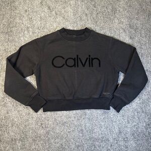 Calvin Klein Performance Womens Black VTG Cropped Sweatshirt Small SpellOut Logo